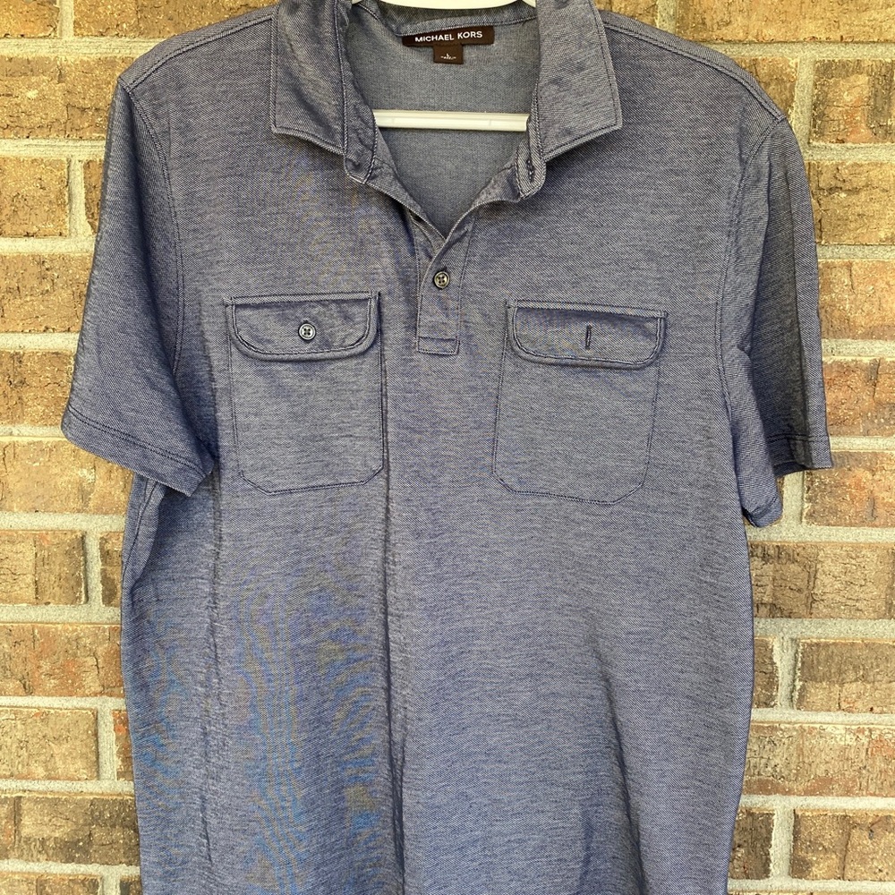 Michael Kors Blue Polo Shirt with Textured Fabric